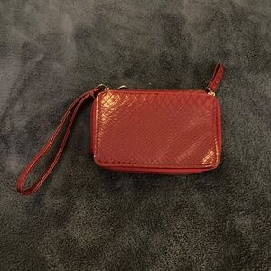 Red Faux Alligator Skin Clutch